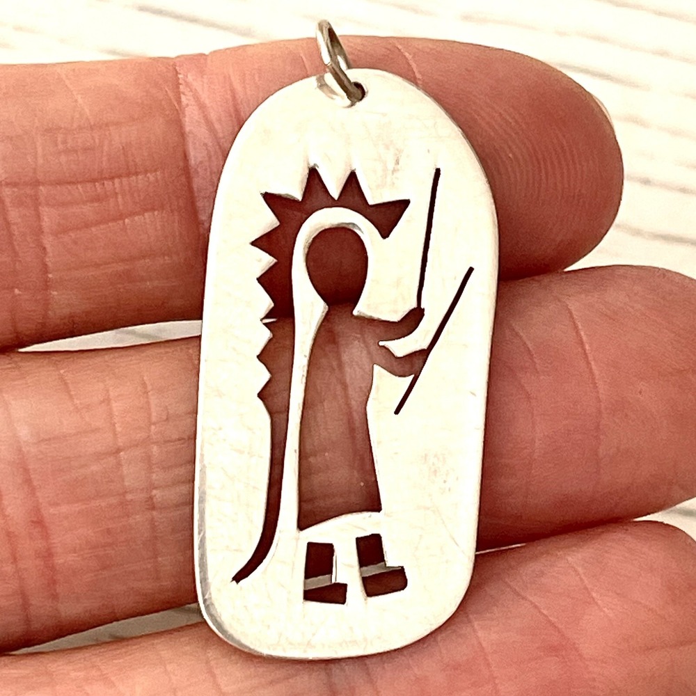 Zuni Kokopelli Pendant Cut Out Silhouette Signed ME Dancer Sterling Native Amer